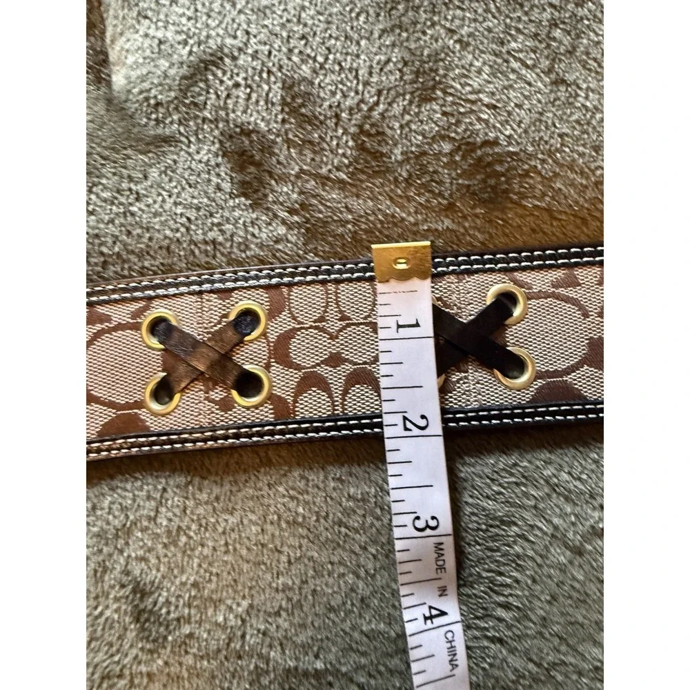 Coach Monogram Canvas and Leather Wide Boho Western Belt in Tan and Brown Sz L